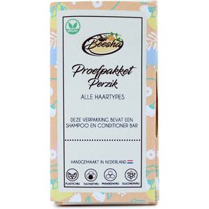 Beesha Proefpakket Perzik Duo | Shampoo Bar & Conditioner Bar | 100% Vegan | CG Proof | Sulfaatvrij | Parabeenvrij | Silicoonvrij