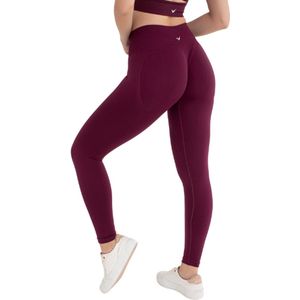 Dames Sportlegging - Sportkbroek - Shape & Liftend Effect - Push up - Squatproof - High waist - Bordeaux - Maat M/L