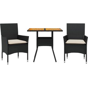 vidaXL 3-delige Tuinset - Poly Rattan - Zwart Tuinmeubles - Set Tuinset - Eetkamerset - Buitenshuis Dineren - Lounge Set