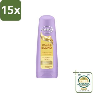15 x Andrélon – Conditioner – Stralend Blond – 200 ml - Grootverpakking - Blond Haar Verzorging - Verhelderende Conditioner - Glans Voor Blond Haar - Highlights Verzorging - Macadamia-olie Conditioner