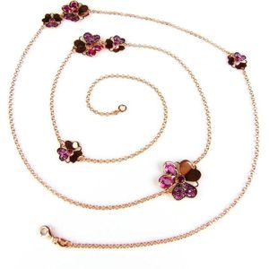 Zilveren collier halsketting halssnoer roos goud verguld Model Blossom gezet met rode stenen bloemen