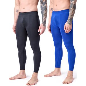 Ladeheid Heren Thermobroek 2 Pack - Sport - Lang - Sporbroek - Polyamide – Zwart/Blauw – S - LA-LA40-260-TMPM-2B