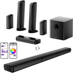 ULTIMEA Soundbar - 7.1 Surround Soundbar met RGB-verlichting, Draadloze Subwoofer & Afneembare Speakers - Smart App-besturing - Home Cinema & Gaming - Zwart