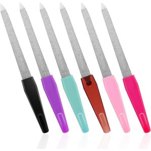 6 stuks metalen nagelvijlen met scherpe punt, antislip handvat - Roestvrij - Professioneel - Diamantvijlen voor vingernagels en teennagels - Dames en heren - Nagelverzorging - Set van 6.