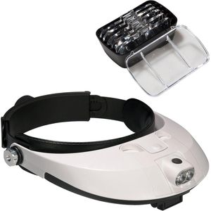 Hoofdvergrootglas met LED-lamp - Vergrootglas headset - loep voor reparatie - sieraden naaien - ambachten - horlogecircuit - wit Loepbril