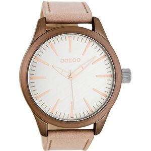 OOZOO Timepieces - Zacht roze horloge met oud roze leren band - C7425