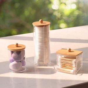 Crrynuo - Wattenstaafje Opbergdoos - Cosmetica Houder - Transparante Doos - 3 Stuks - Transparant