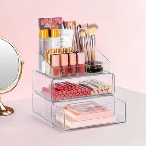 Multifunctionele Make-Uporganizer - Make-Up-Organizer Met Vakken En 2 Laden - Waterdicht - Transparant - Van Acryl - Met Anti-Slip Pads