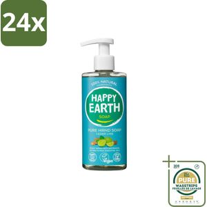 Happy Earth – Handzeep – 100% Natuurlijk Cedar Lime – 300 ml - Voordeelverpakking - 24 stuks - Ceder en limoen - Handzeep met essentiële oliën