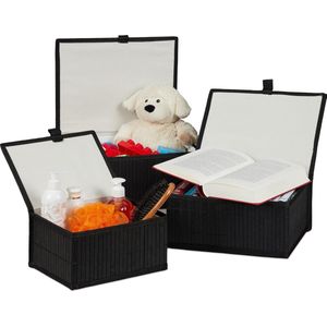 Relaxdays opbergmand - set van 3 - bamboe - manden set - badkamer - opbergbox - zwart