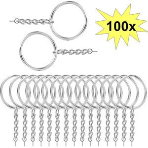 Fako Bijoux® - Sleutelringen Met Schroefje - Sleutelhanger Ringen - Splitringen Met Ketting - 25 mm - 100 Stuks