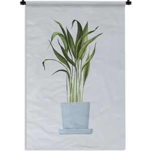 Wandkleed PlantenKerst illustraties - Illustratie van een plant met lange dunne bladeren op een lichtblauwe achtergrond Wandkleed katoen 60x90 cm - Wandtapijt met foto