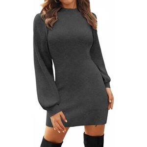 Damesgebreid Winter Jurk Met Kol en Ballonmouwen