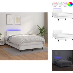 vidaXL Boxspring 120x200cm - LED-verlichting - Kunstleer - Pocketvering matras - Huidvriendelijk topmatras - Bed