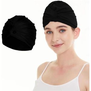 Badmuts - Zwart - Tulband - Voor Dames - Lang Haar - Elastisch en Duurzaam