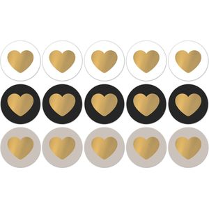 Sluitsticker - Sluitzegel - Grote Stickers Goud - Grijs / Beige -  Zwart - Wit - Hart | Trouwkaart - Geboortekaart - Baby | Gouden Hart | Hartjes - Hart | Envelop stickers | Cadeau - Traktatie | Leuk verpakt | Huwelijk - Babyshower - DH collection