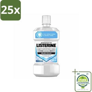 25 x Listerine – Mondwater – Advanced White – Mild – 500 ml - Grootverpakking - Wittere Tanden - Mondspoeling - Frisse Adem - Tandenverzorging - Mondhygiëne