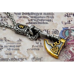 [Two Ravens] Vikingbijl Ketting - Bijl met Odal Rune Hanger - Valknut Symbool - Viking Ketting - Noorse Mythologie - Asatru - Heidens - Pagan - Spiritueel - Natuur