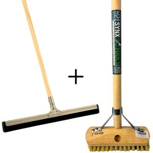 Synx Tools - Luiwagen Fiber Schrobbezem & Vloertrekker - Set van 2 - Harde Haren - 100 cm