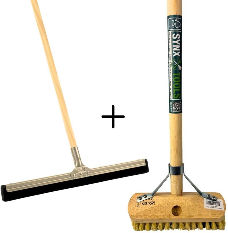 Synx Tools - Luiwagen Fiber Schrobbezem & Vloertrekker - Set van 2 - Harde Haren - 100 cm
