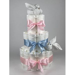 Chouette-Chouette | Luiertaart Neutraal | Kraamcadeau | Geboorte Jongen Meisje Tweeling | Babyshower | Konijnen Wit - Roze - Blauw