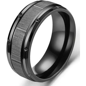 Heren Ring Zwart met Luxe Versiering - Staal - Ringen - Cadeau voor Man - Mannen Cadeautjes Accesoires