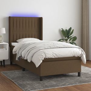 vidaXL Boxspring met LED - Stof - Donkerbruin - 100x200 cm Boxspring - Slaapcomfort - Led Lampje - Adjustable Headboard - Bruine Boxspring - Tweepersoons Bed - Bedroom Furniture