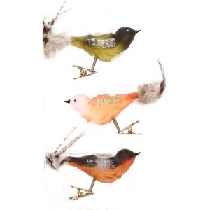 3x stuks luxe glazen decoratie vogels op clip gekleurd 11 cm - Decoratievogeltjes - Kerstboomversiering