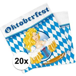 Oktoberfest 20x Oktoberfest themafeest servetten blauw 33 x 33 cm papier - Bierfeest papieren wegwerp tafeldecoraties
