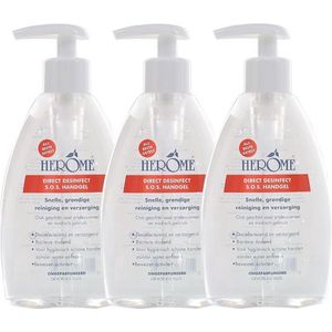 Herome 3-Pack Direct Desinfect Handgel Sensitive (Parfumvrij) - Desinfecterende Handgel met 80% Alcohol - Beschermt Tegen Bacteriën en Droogt de Handen Niet Uit - 3*200ml.