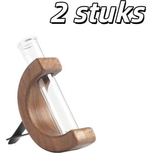 2 stuks - Houten reageerbuisvazen ​​- Decoratieve accessoires voor auto's - Geschikt voor autoventilatieroosters - C-vorm - Zwarte walnoothoutkleur