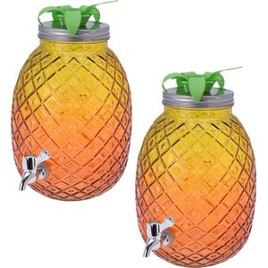 2x Stuks glazen drank dispenser ananas geel/oranje 4,7 liter - Dranken serveren - Drankdispensers