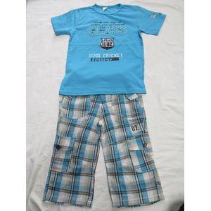 dirkje, kledingset , jongen , tshirt + geruite bermuda , blauw , 5 jaar  , 110