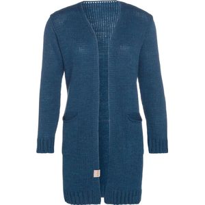 Knit Factory Ruby Gebreid Vest Petrol - Gebreide dames cardigan - Middellang vest reikend tot boven de knie - Blauw damesvest gemaakt uit 10% wol, 5% Alpaca, 10% viscose en 75% acryl - 36/38 - Met steekzakken