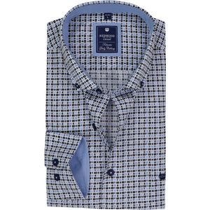Redmond - Comfort Fit - Overhemd - Wit met Licht- en Donkerblauw Dessin - Strijkvriendelijk