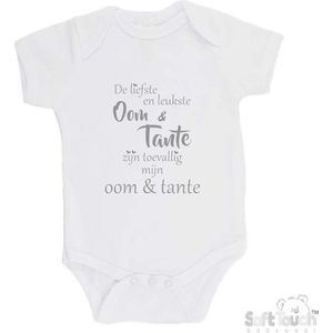100% katoenen Romper ""De liefste en leukste Oom & Tante zijn toevallig mijn Oom & Tante"" Unisex Katoen Wit/grijs Maat 62/68
