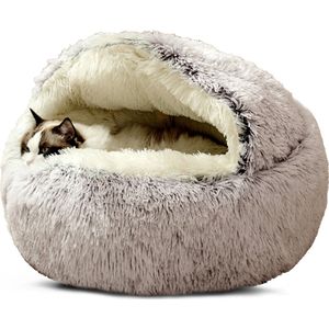 CALIYO Hondenmand Schelpvorm - Kattenmand 65 cm - Half Gesloten Hondenkussen - Geschikt voor honden/katten tot 45 cm - Lichtbruin