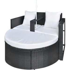 vidaXL - Tuinbed - met - parasol - poly - rattan - zwart