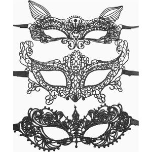 Set van 3 verschillende Venetiaanse Maskers - Venetiaans Oogmasker - Maskerade - Burlesque - Venetiaans Masker - Elegante maskers - Sexy maskers - Leuk voor gala, carnaval, halloween, feesten, webcam - set variant #1