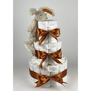 Chouette-Chouette | Luiertaart Neutraal | Kraamcadeau | Geboorte Jongen Meisje | Babyshower | Tuttle Konijn Twine Koper