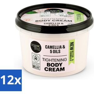 12 x Organic Shop - Organic Camellia & 5 Oils Body Cream - Verzachtend en Hydraterend - 250 ml - Organische Bodycrème - Hydraterende Bodycrème - Verzachtende Bodycrème - Kamelia Bodycrème - Natuurlijke Bodycrème