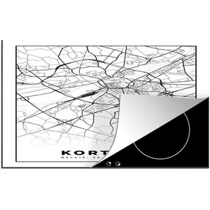 KitchenYeah® Inductie beschermer 81x52 cm - Stadskaart – Zwart Wit - Kaart – Kortrijk – België – Plattegrond - Kookplaataccessoires - Afdekplaat voor kookplaat - Inductiebeschermer - Inductiemat - Inductieplaat mat