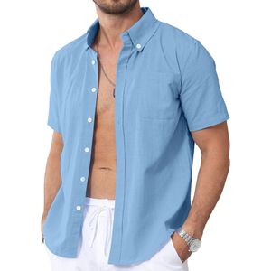 Zomerhemd voor heren van linnen - Korte mouwen, casual, regular fit, knoopsluiting