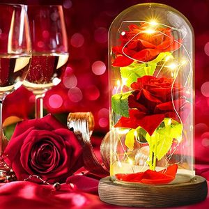 MULEVIP Rose in glas eeuwige roos, roos cadeauset roos in glazen koepel met ledverlichting, mooie en dierroos, cadeaus voor vrouwen, Moederdag, jubileum, Valentijnsdag, huwelijk