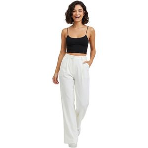 Trendyol Witte Elastische Rug, Wijde Pijpen, Lage Taille, Geweven Broek Twoss25Pl00021