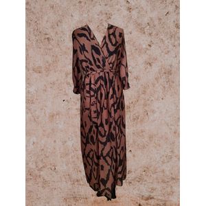 Dames jurk lang model print camel/ zwart One size 38 t/m 40