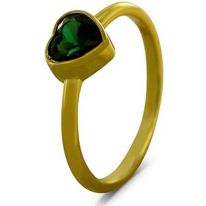 Silventi 9SIL-22690 Zilveren Ring - Dames - Zirkonia - Hartje - Groen - 7,4 x 7,5 mm - Maat 56 - Zilver - Gold Plated (Verguld/Goud op Zilver)