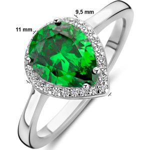 Gerhodineerd Zilver Ring Wit En Groen Met Zirkonia Halo 1339058