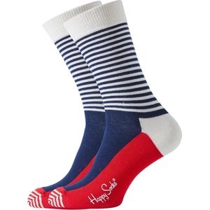 Happy Socks Half Stripe Sokken - Wit/Blauw/Rood - Maat 36-40