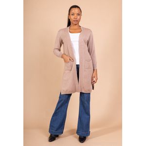 Halflang warm dames vest Amya-effen taupe-maat M/L